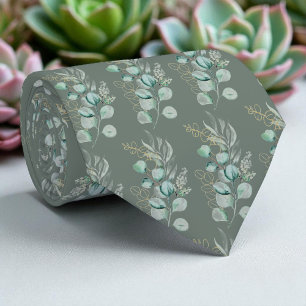 Watercolor Sage Green Eucalyptus Greenery Pattern Tie