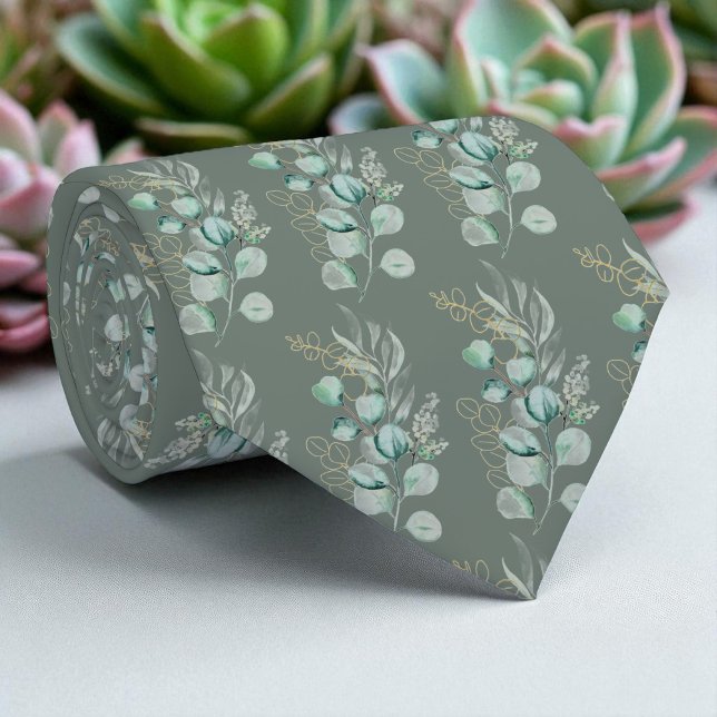 Watercolor Sage Green Eucalyptus Greenery Pattern  Tie (Creator Uploaded)