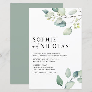 Watercolor Sage Green Eucalyptus Wedding Invite
