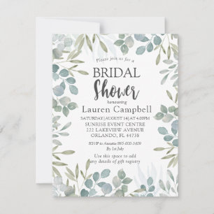 Watercolor Sage Green Foliage Bridal Shower Invitation