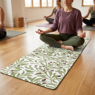 Watercolor Sage Green Olive Branch Botanical Yoga Mat