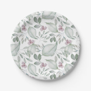 Watercolor Sage Green Pattern Paper Plate