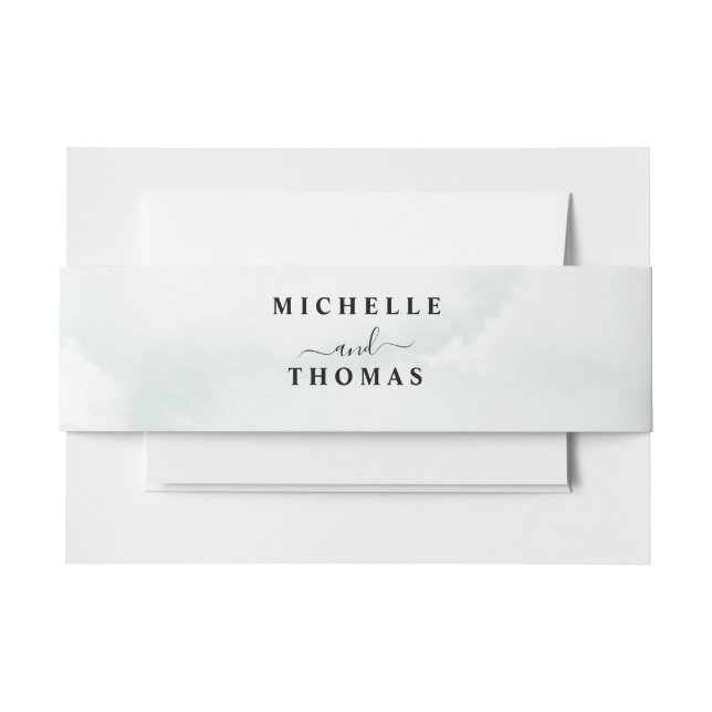 Watercolor Sage Green Wedding Invitation Belly Band (Front Example)