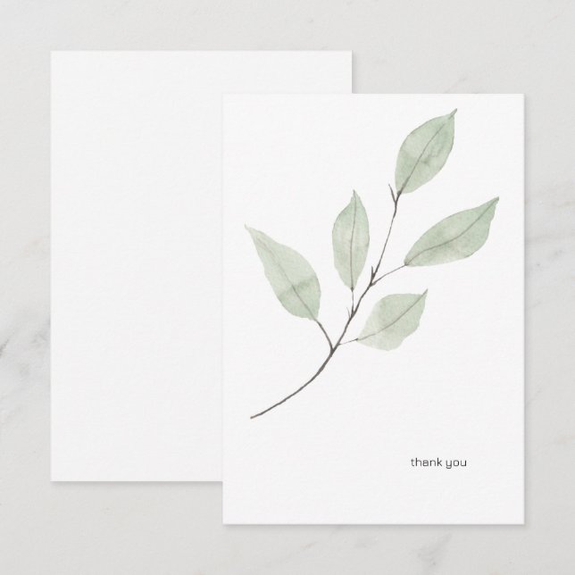 Watercolor Sage Greenery Custom White Thank You Card (Front/Back)