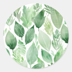 Watercolor Sage Leaves Botanical Classic Round Sticker