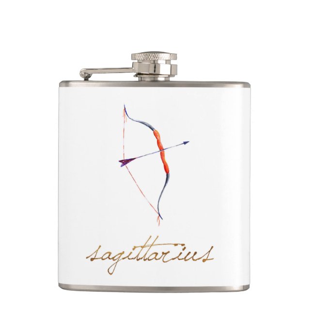 Watercolor Sagittarius Bow & Arrow Hip Flask (Front)