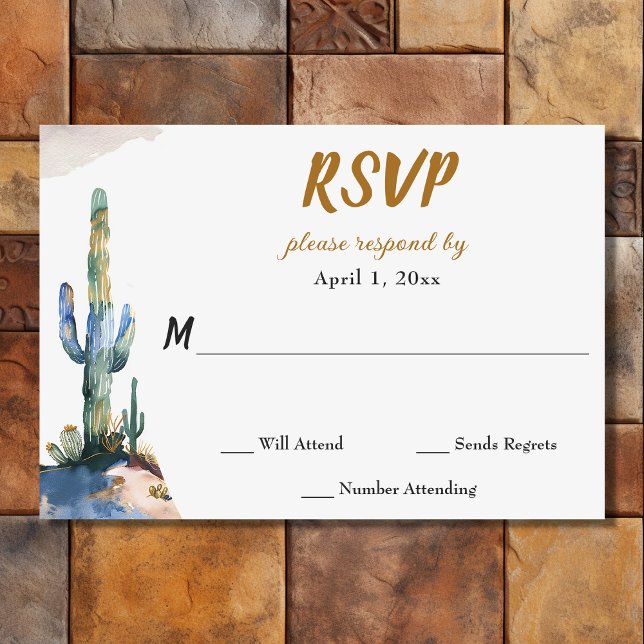 Watercolor Saguaro Cactus Desert Wedding RSVP Card (Front - Watercolor Saguaro Cactus Desert Wedding RSVP Card)