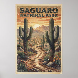 Watercolor Saguaro National Park Retro Poster