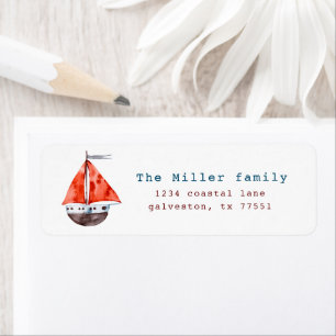 Watercolor Sail Boat Red And Blue Return Address