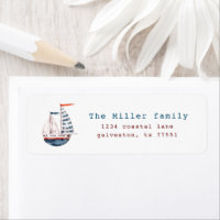 Watercolor Sail Boat Red And Blue Return Address