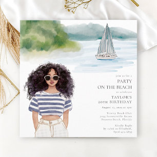 Watercolor Sailboat Beach Party Birthday  Invitation