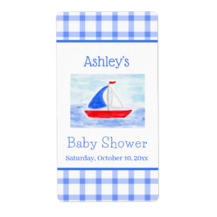 Watercolor Sailboat Blue Check Baby Shower