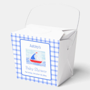 Watercolor Sailboat Blue Check Baby Shower Gift Favour Box