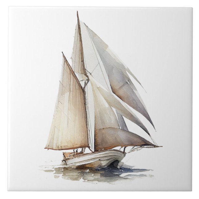 Watercolor Sailboat Ceramic Tile (Front)