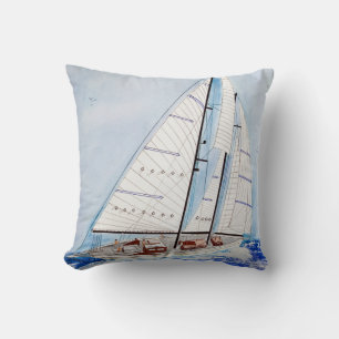 watercolor sailboat cushion