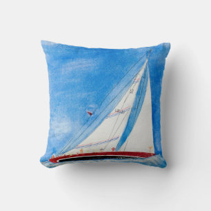 watercolor sailboat cushion