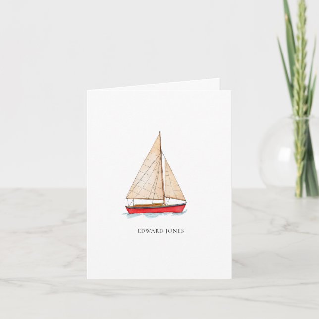 Watercolor Sailboat folded Thank You Card (Front)