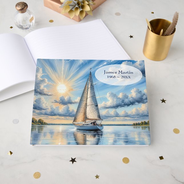 Watercolor Sailboat For Memorial Service Guest Book (Front Open)