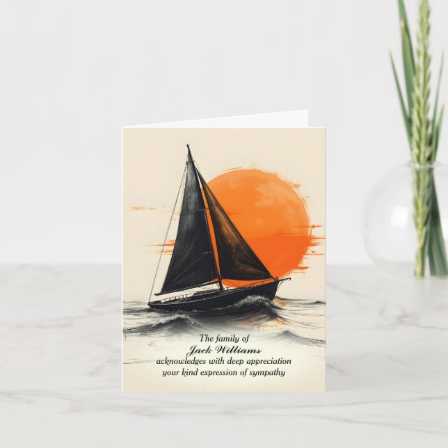 Watercolor Sailboat For Sympathy Thank You Card (Front)