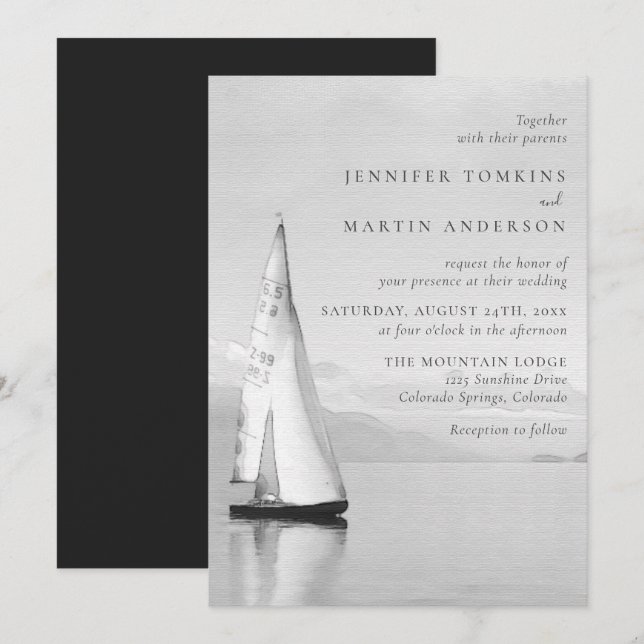 Watercolor Sailboat Lake Wedding Invitations (Front/Back)