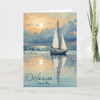 Watercolor Sailboat On a Sunset Lake