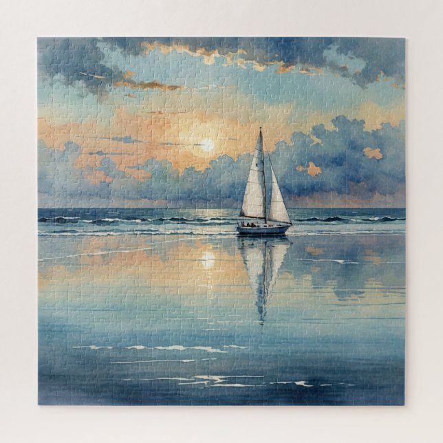 Watercolor Sailboat On Ocean Painting Jigsaw Puzzle (Vertical)