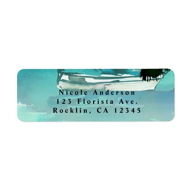 Watercolor Sailboat Palm Trees & String Lights (Front)