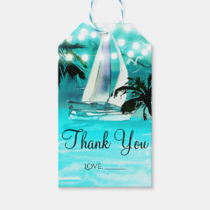 Watercolor Sailboat Palm Trees & String Lights Gift Tags