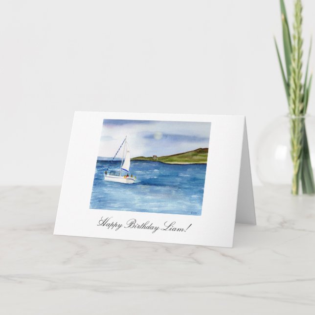Watercolor Sailboat personalised Birthday Card (Front)