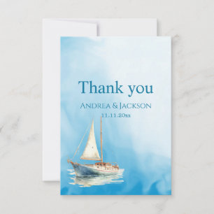 Watercolor Sailboat Photo Thank You Card