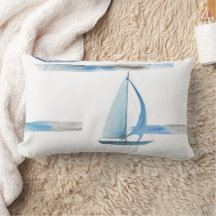 Watercolor sailboat pillow