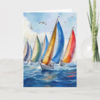 Watercolor Sailboat Race With Spinnakers