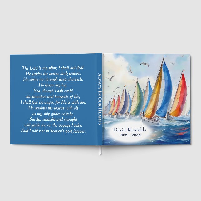Watercolor Sailboat Regatta Memorial Service Guest Book (Full)