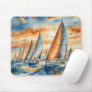 Watercolor Sailboat Regatta Mouse Mat