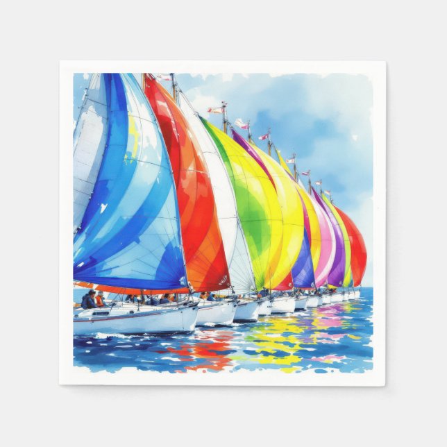 Watercolor Sailboat Regatta Napkin (Front)