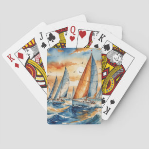 Watercolor Sailboat Regatta Playing Cards