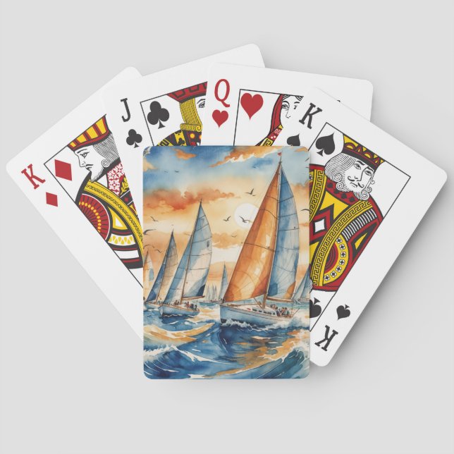 Watercolor Sailboat Regatta Playing Cards (Back)