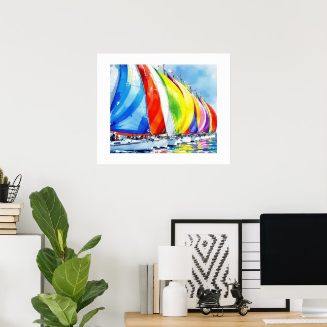Watercolor Sailboat Regatta Poster (Home Office)