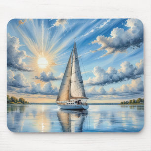 Watercolor Sailboat Sailing In Sunshine Mouse Mat