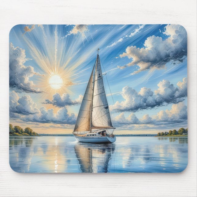 Watercolor Sailboat Sailing In Sunshine Mouse Mat (Front)