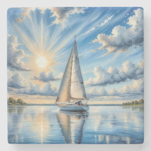 Watercolor Sailboat Sailing In Sunshine Stone Coaster