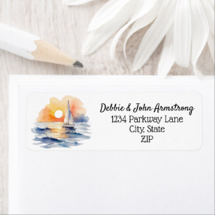 Watercolor Sailboat Sunset Seascape Wedding