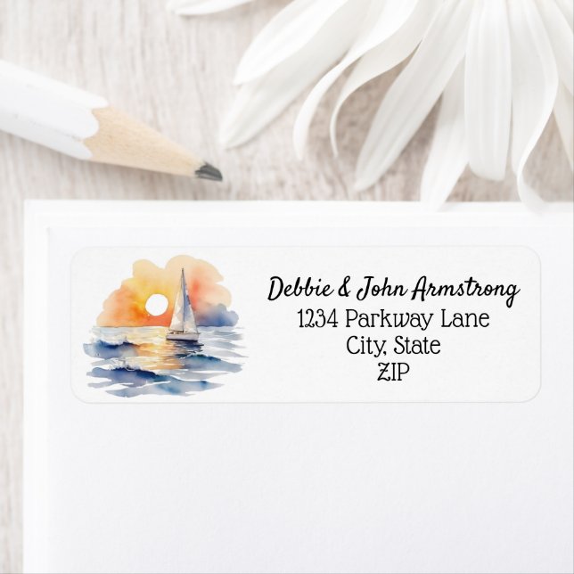 Watercolor Sailboat Sunset Seascape Wedding (Insitu)