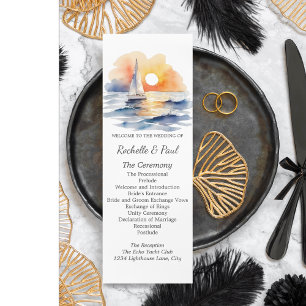 Watercolor Sailboat Sunset Seascape Wedding