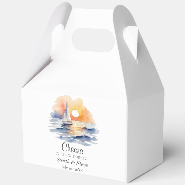 Watercolor Sailboat Sunset Seascape Wedding Favour Box (Front)