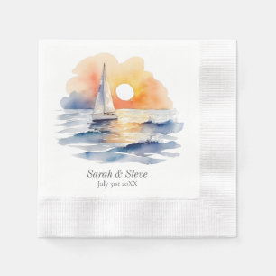 Watercolor Sailboat Sunset Seascape Wedding Napkin