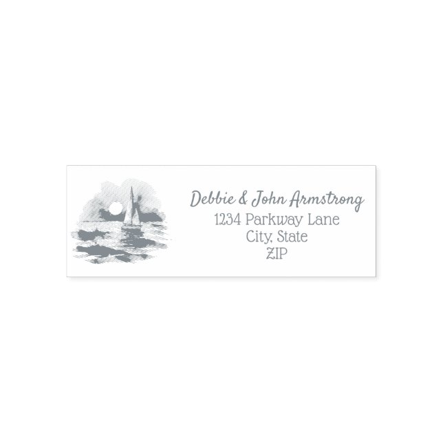 Watercolor Sailboat Sunset Seascape Wedding Self-inking Stamp (Design)