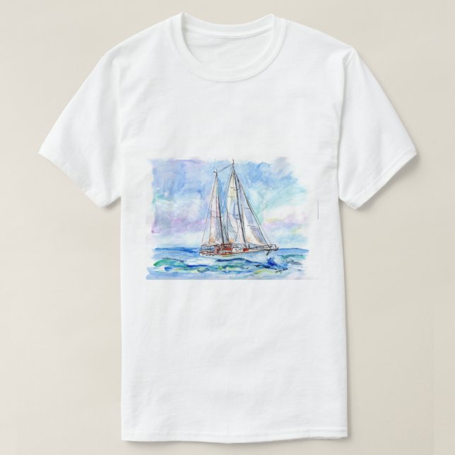 Watercolor Sailboat T-Shirt (Design Front)