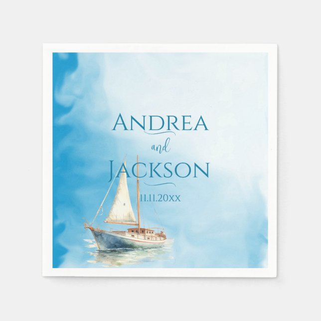 Watercolor Sailboat Wedding Napkin (Front)