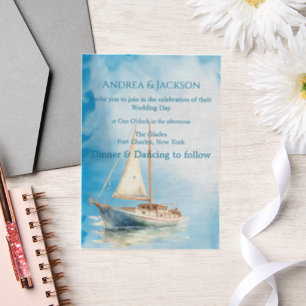 Watercolor Sailboat Wedding Vellum Invitations
